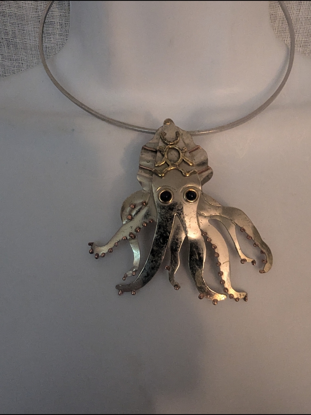 Octopus Pendant Necklace in Silver Tone Handmade Choker Brooch Mermaid Style - Picture 2 of 3